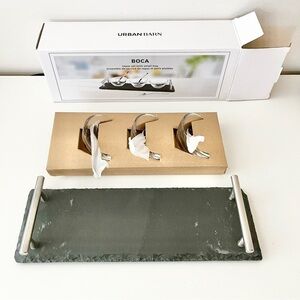 NWT Urban Barn Boca 7pc Tapas Set Bowls & Spoons w/ Slate Tray Serving Board